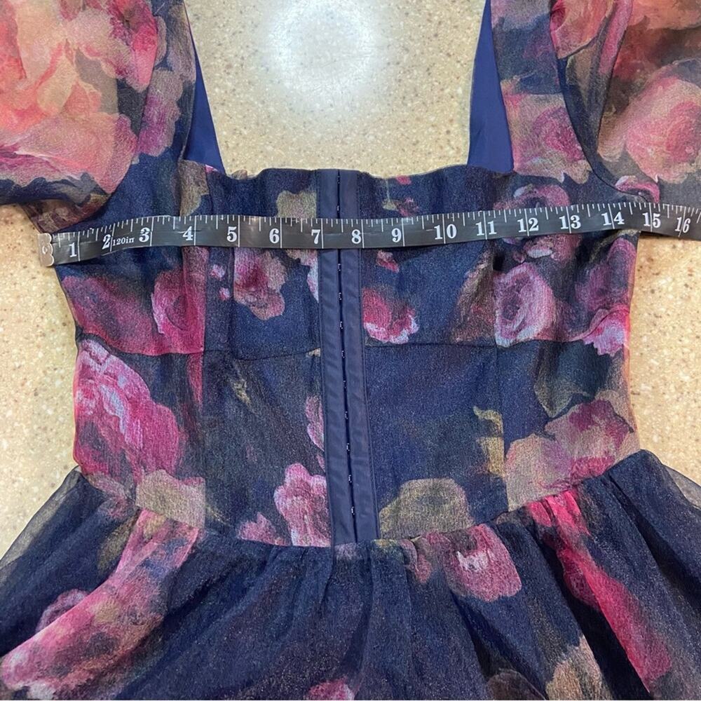 NWOT Lulus Lovely Idea Navy Blue Floral Three-Quarter Sleeve Skater Dress - Picture 9 of 12